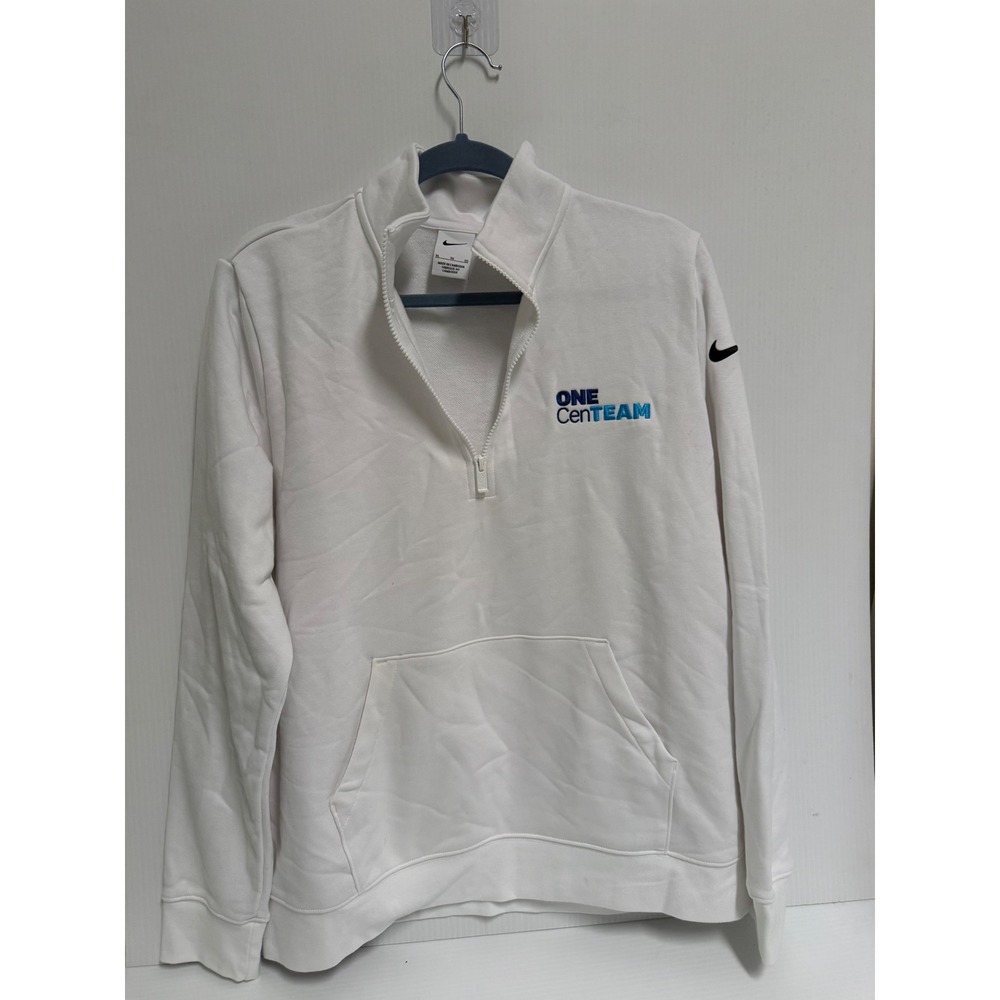 Nike Mens XL Quarter Zip Pullover White One CenTeam Fleece Sweatshirt Pocket